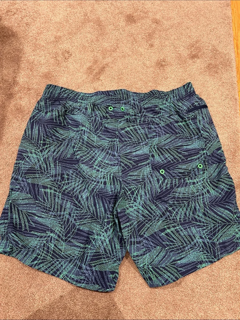Lands' End Men's Green & Navy Patterned Swim Trunks